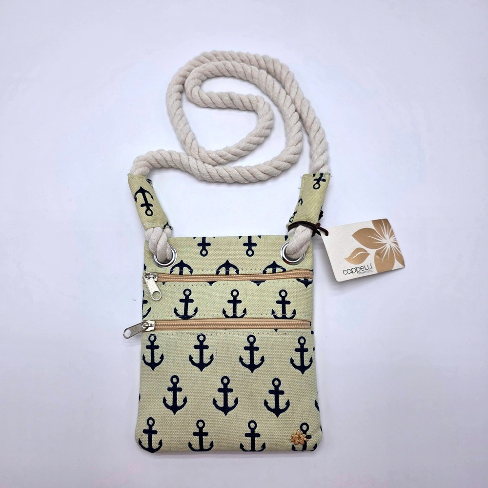 Cappelli Straworld Nautical Anchor Crossbody‎ Bag Cream Navy Rope Strap NEW